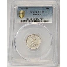 AUSTRALIA 1918 . SIXPENCE . PCGS AU58 AUSTRALIA 1918 . SIXPENCE . PCGS AU58